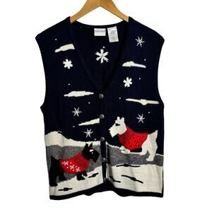 VINTAGE 90s Bobbie Brooks Schnauzer Cardigan L Cottagecore Knit Sweater Vest